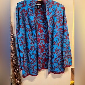 Lands' End Blue and Red Floral Cardigan